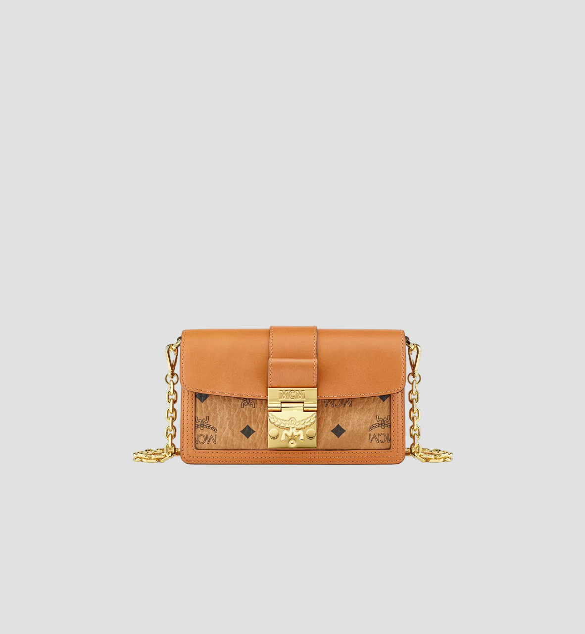 MCM MINI TRACY CROSSBODY IN COGNAC VISETOS LEATHER BLOCK