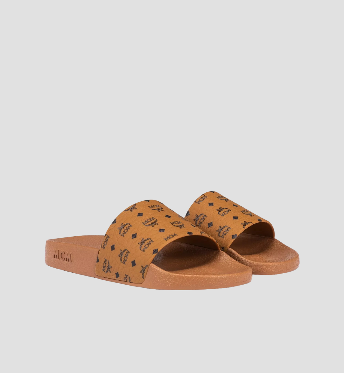 MCM MONOGRAM PRINT RUBBER SLIDES COGNAC MESCAMM11CO036