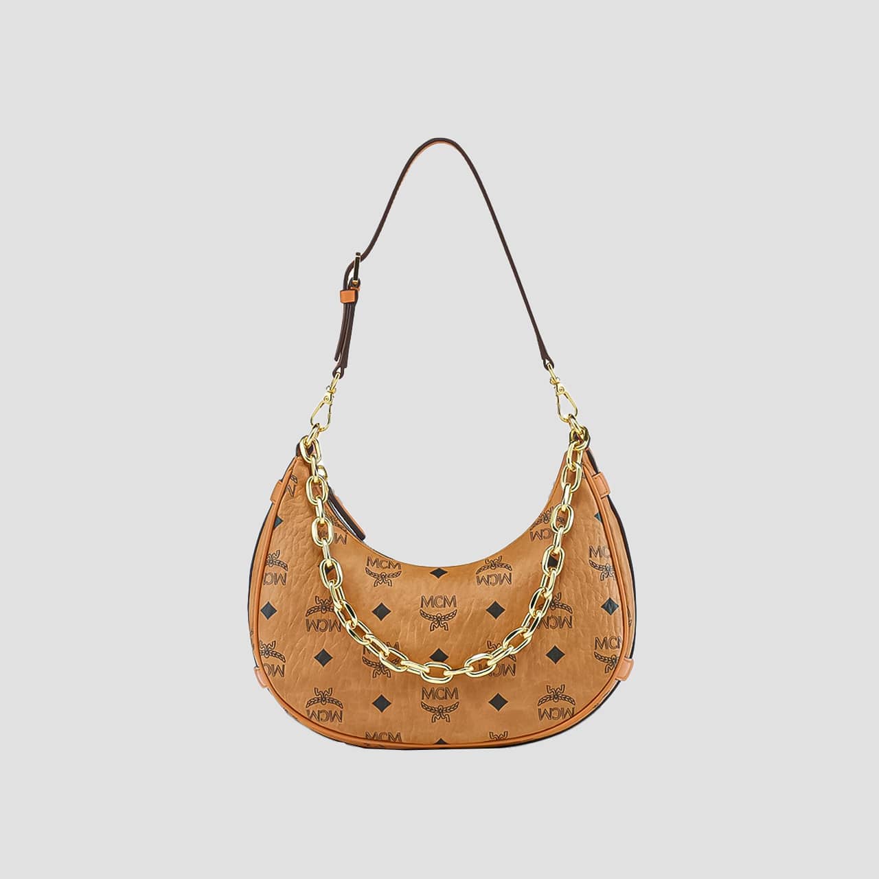 MCM Small Aren Crescent Hobo Bag in Visetos Cognac MWHCATA11CO001