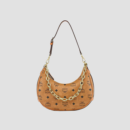 MCM Small Aren Crescent Hobo Bag in Visetos Cognac MWHCATA11CO001