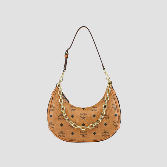 MCM Small Aren Crescent Hobo Bag in Visetos Cognac MWHCATA11CO001