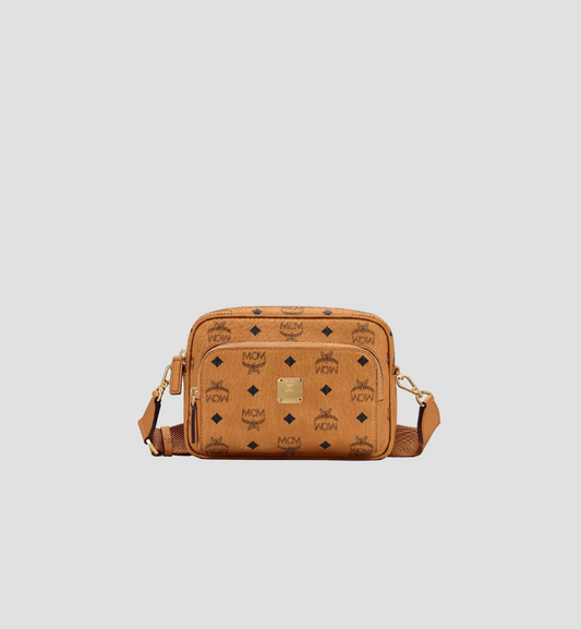 MCM SMALL AREN CROSSBODY IN COGNAC VISETOS