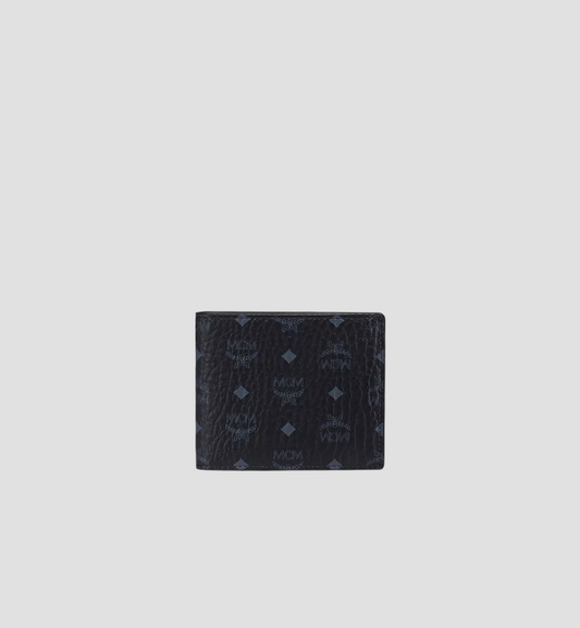 MCM SMALL BIFOLD WALLET IN BLACK VISETOS ORIGINAL MXSAAVI04BK001