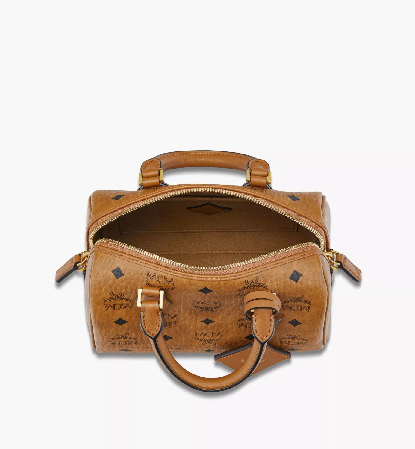 Open MCM Small Ella Boston Bag in Visetos Cognac MWBFAEA03CO001