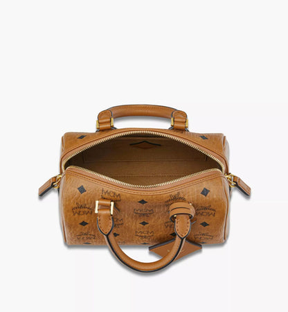 Open MCM Small Ella Boston Bag in Visetos Cognac MWBFAEA03CO001