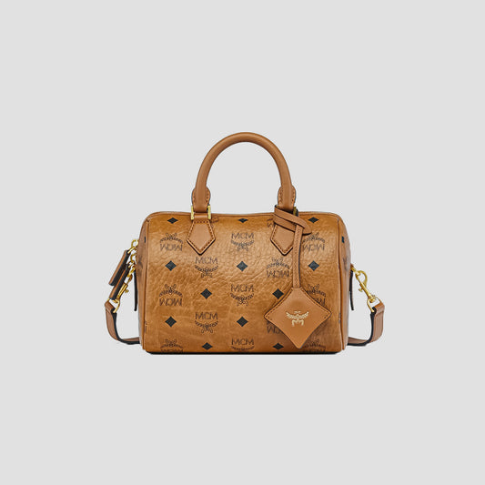MCM Small Ella Boston Bag in Visetos Cognac MWBFAEA03CO001