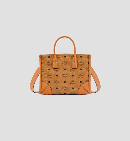 MCM Small München Tote in Visetos Cognac MWTDSBO06CO001