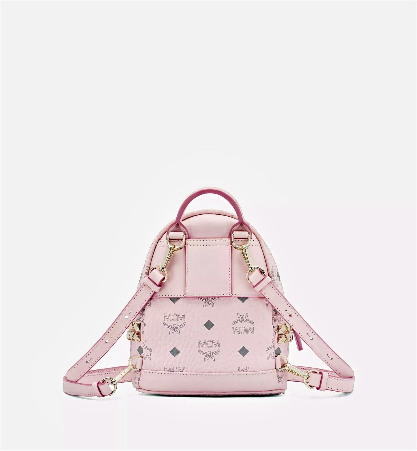 mặt sau MCM X-MINI STARK BEBE BOO SIDE STUDS BACKPACK IN POWDER PINK VISETOS MMK6SVE92QH001