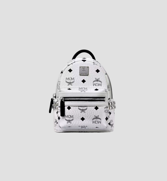 MCM X-MINI STARK BEBE BOO SIDE STUDS BACKPACK IN WHITE VISETOS