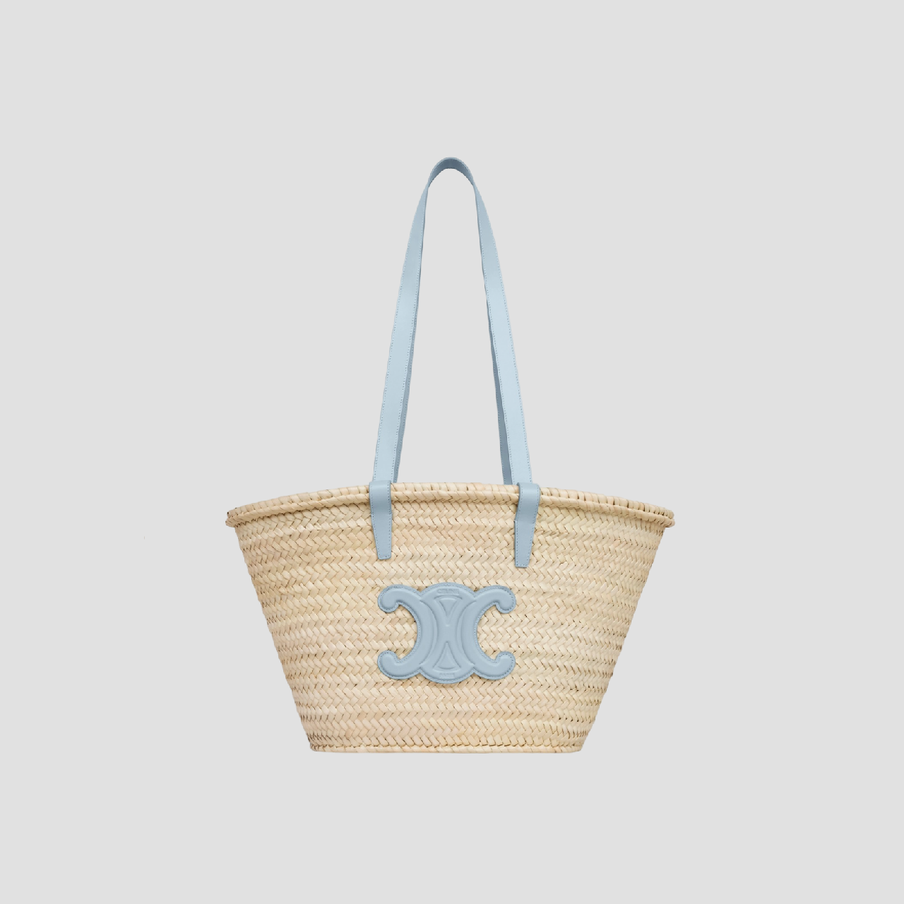 MEDIUM CELINE PALE BLUE CLASSIC PANIER IN PALM LEAVES AND CALFSKIN 192622CGG.07PB