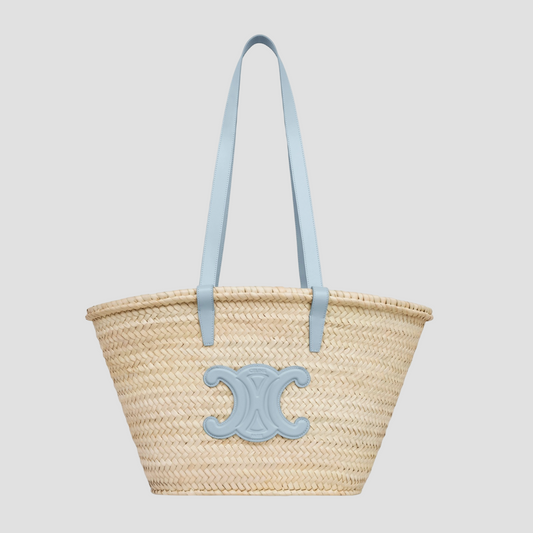 MEDIUM CELINE PALE BLUE CLASSIC PANIER IN PALM LEAVES AND CALFSKIN 192622CGG.07PB