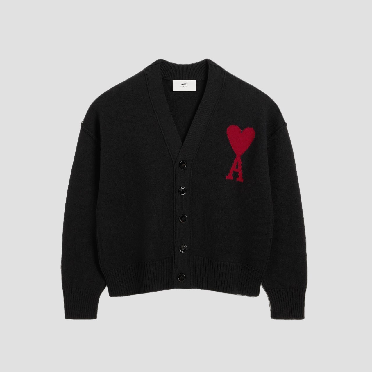 Merino Wool Ami De Coeur Cardigan Black/Red BFUKC006.018.009