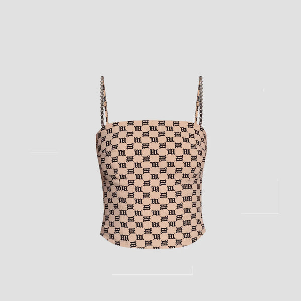MISBHV BEIGE MONOGRAM SPAGHETTI TOP 4020W016