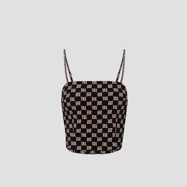 MISBHV BLACK BEIGE MONOGRAM SPAGHETTI TOP 3021W130