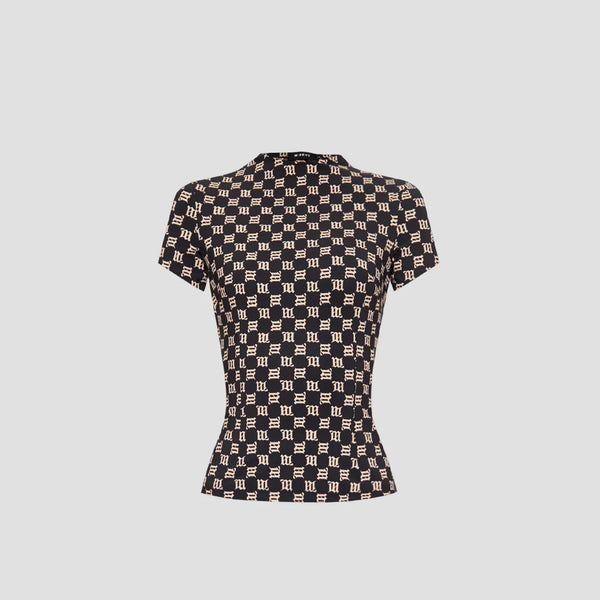 MISBHV BLACK BEIGE MONOGRAM T-SHIRT 3022W146