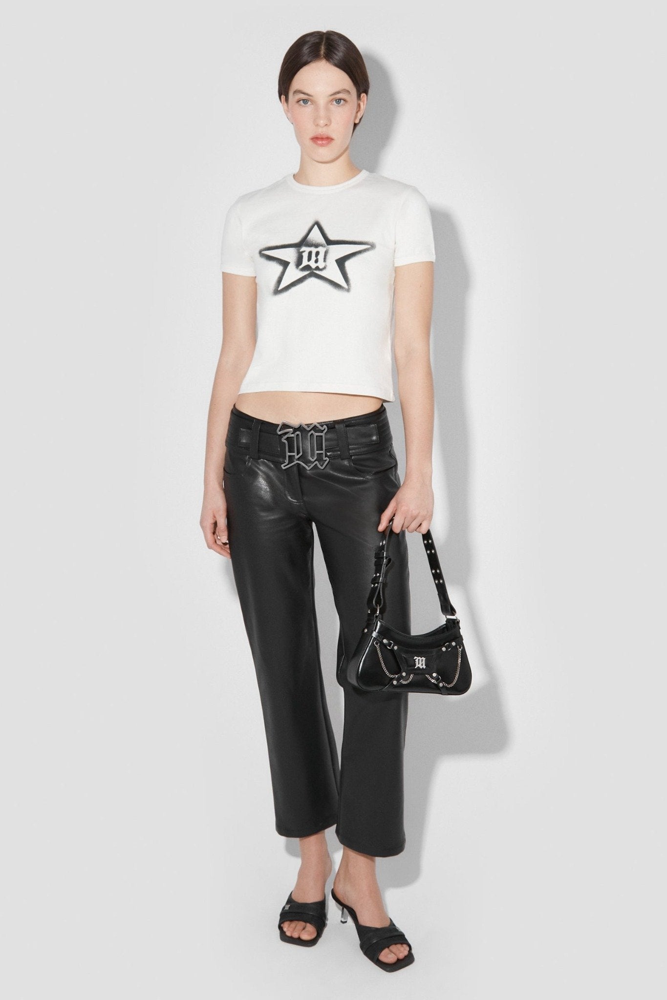 mẫu mang túi Misbhv Black Leather Fetish Shoulder Bag 230A405