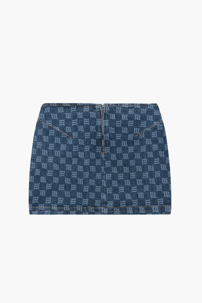 mặt sau váy MISBHV BLUE DENIM MONOGRAM MINI SKIRT 3022W866