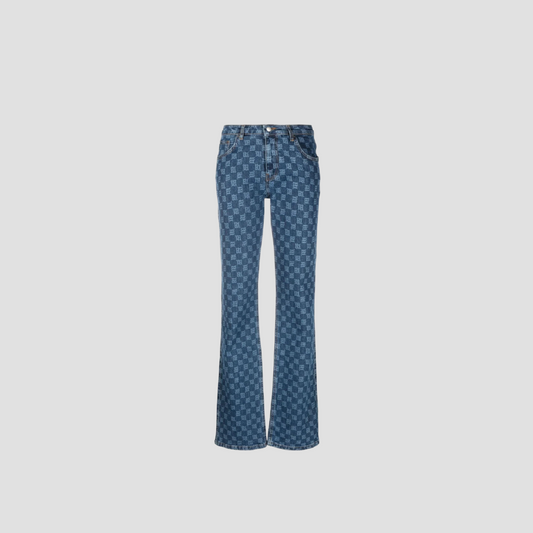 MISBHV BLUE SIGNATURE MONOGRAM DENIM HIGH WAISTED TROUSERS 3021W245