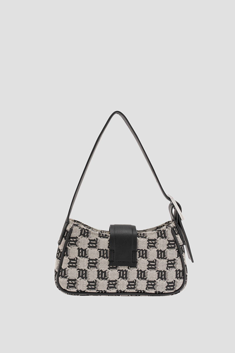 mặt sau MISBHV GREY JACQUARD MONOGRAM SHOULDER BAG MINI 122A402