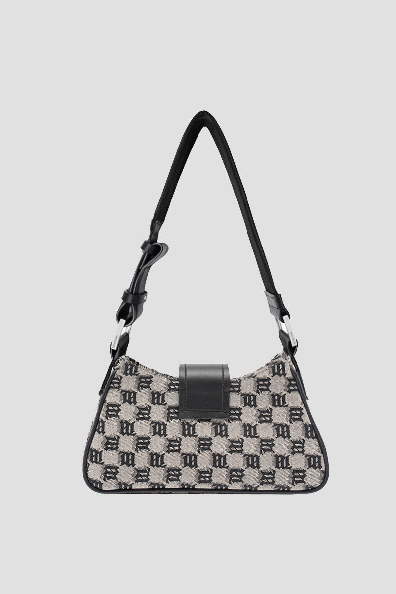 mặt sau MISBHV GREY JACQUARD MONOGRAM SHOULDER BAG SMALL 241A413