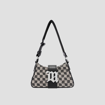 MISBHV GREY JACQUARD MONOGRAM SHOULDER BAG SMALL 241A413