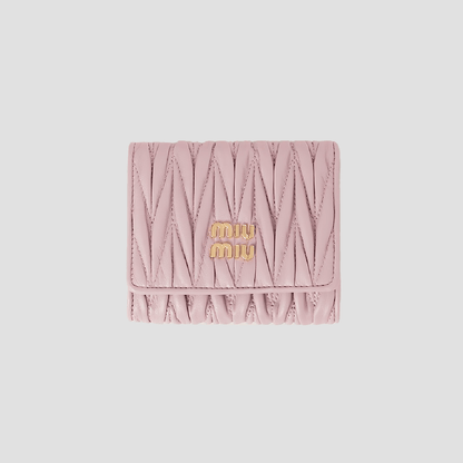 Miu Miu Alabaster Pink Flap Small Matelassé Nappa Leather Wallet 5MH033 AFPP F0E18