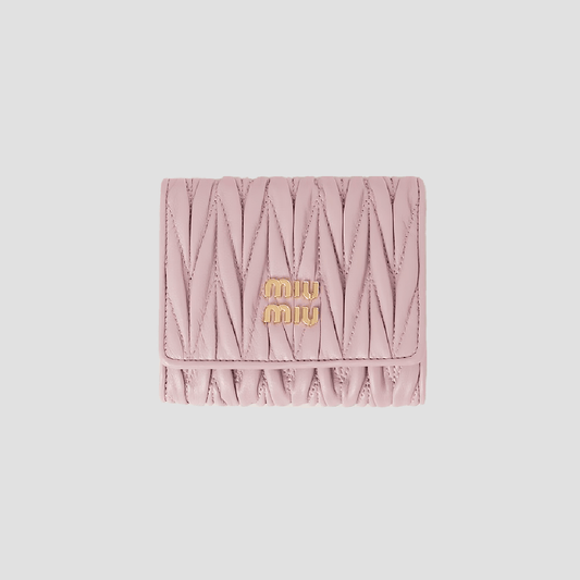 Miu Miu Alabaster Pink Flap Small Matelassé Nappa Leather Wallet 5MH033 AFPP F0E18