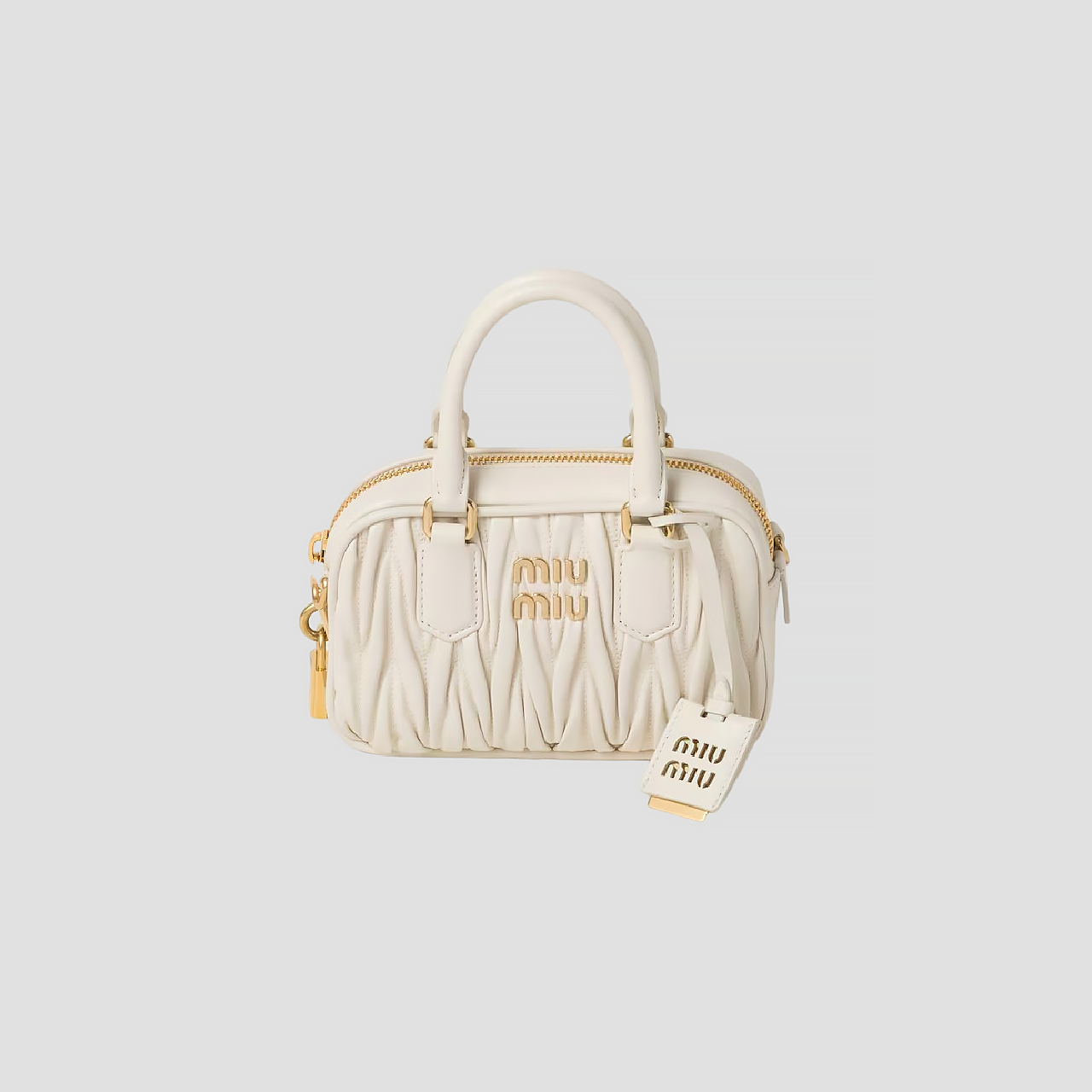 MIU MIU ARCADIE MATELASSÉ NAPPA LEATHER SMALL NARROW BAG WHITE 5BB123 N88 F0009