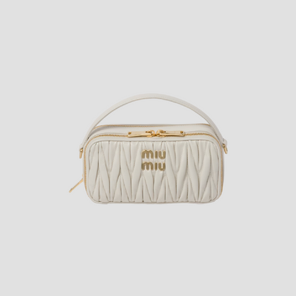 MIU MIU MATELASSÉ BANDOLIERA HANDBAG WHITE 5BH229 N88 F0009