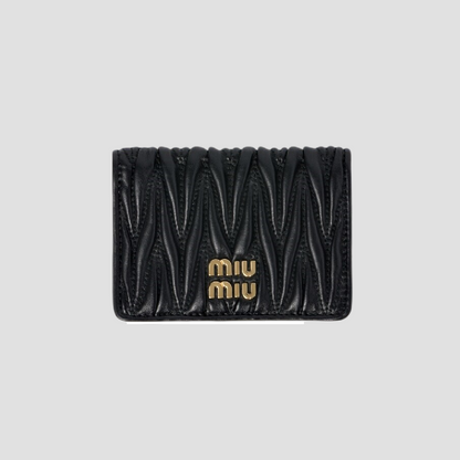 MIU MIU MATELASSÉ NAPPA LEATHER FLAP CARD HOLDER BLACK 5MC103_2FPP_F0002