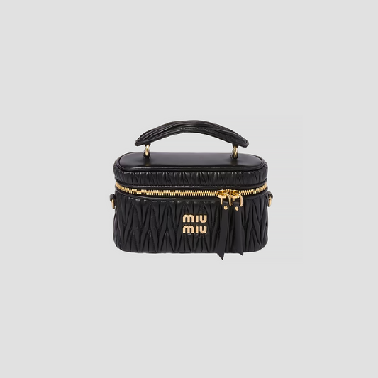 MIU MIU MATELASSÉ NAPPA LEATHER SHOULDER BAG VANITY BLACK 5BH230 N88 F0002