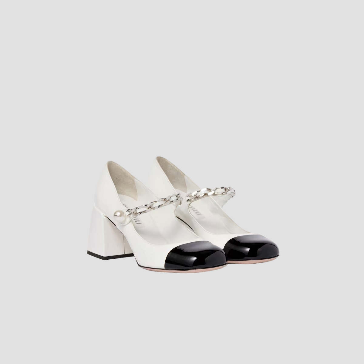 MIU MIU PATENT LEATHER PUMPS WHITE/BLACK 5I248D_ZHV_F0964_F_M065