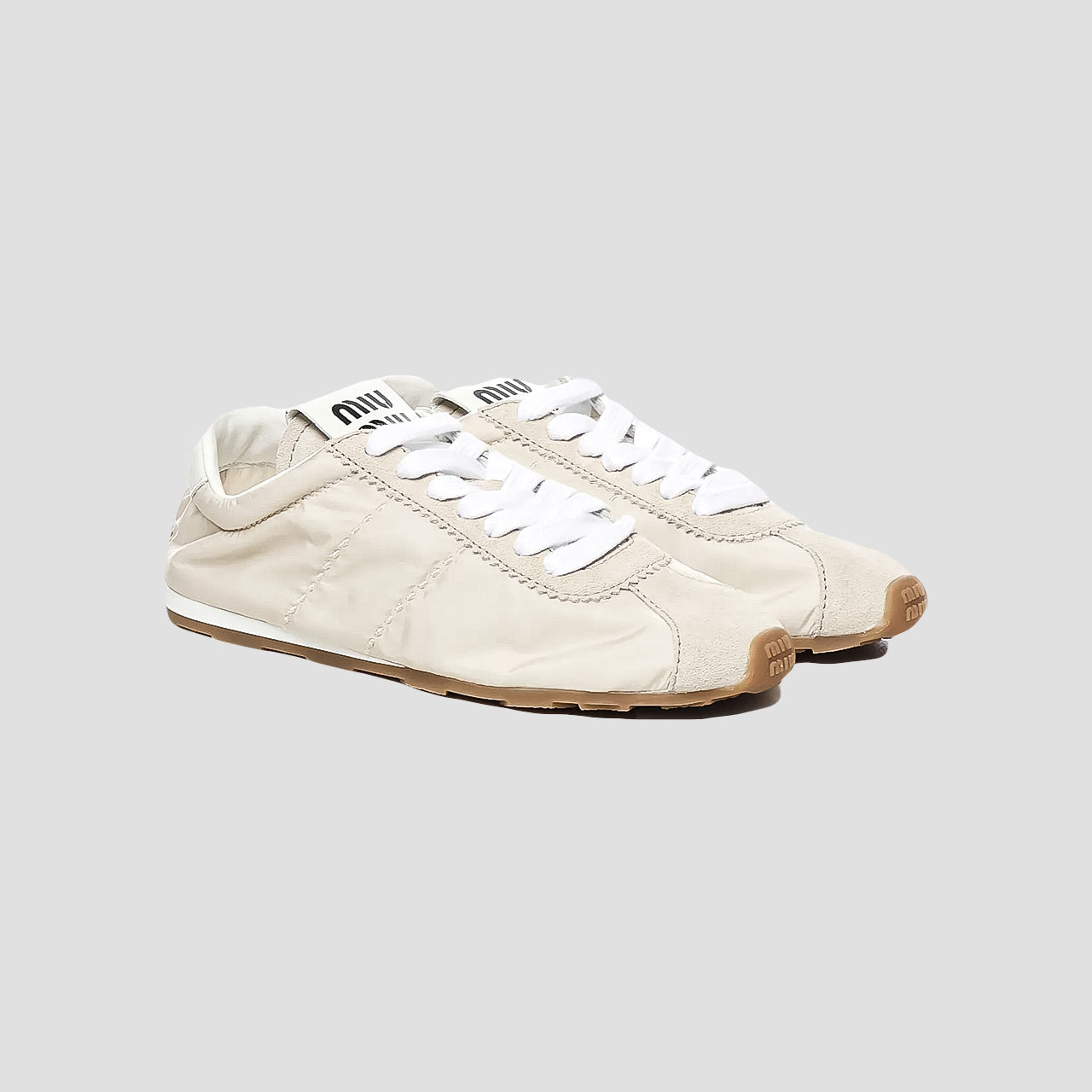 Miu Miu Plume Technical Fabric and Suede Sneakers – Ivory 5E114E_D7C_F0304_F_D005