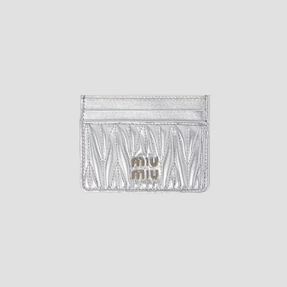 Miu Miu Silver Matelassé Nappa Leather Card Holder 5MC076_AFPP_F0118