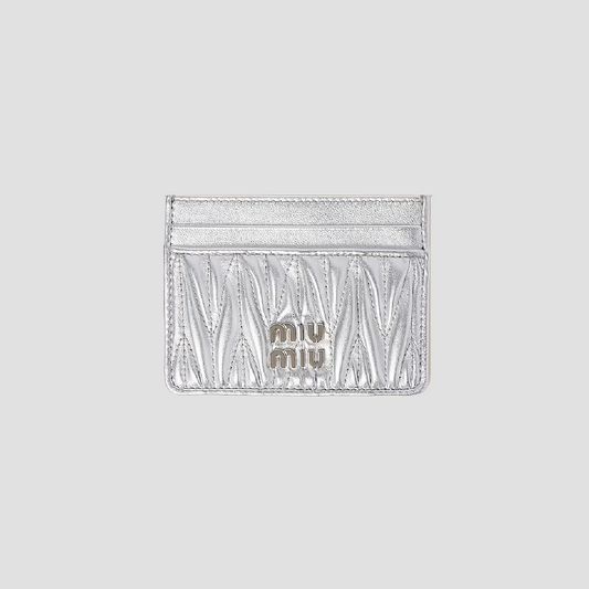 Miu Miu Silver Matelassé Nappa Leather Card Holder 5MC076_AFPP_F0118