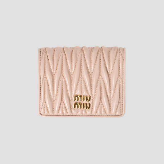 MIU MIU SMALL MATELASSÉ NAPPA LEATHER WALLET POWDER PINK 5MV204_2FPP_F0236