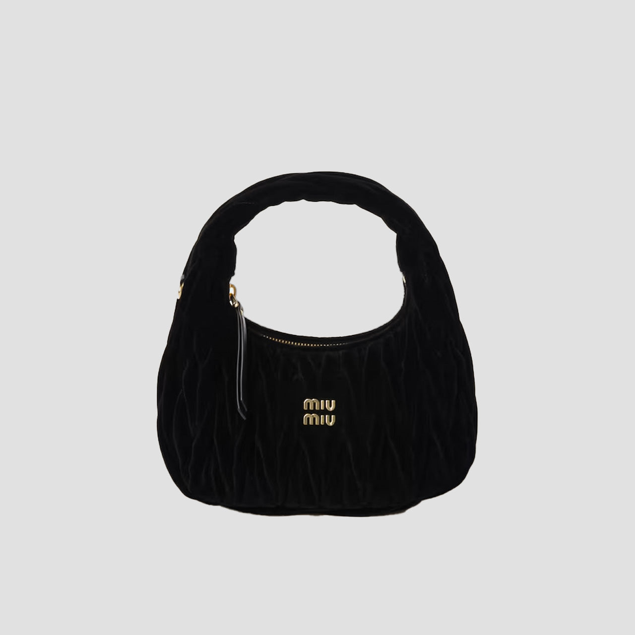 Miu Miu Small Wander Matelassé Velvet Hobo Bag Black 5BC125_2EOM_F0002_V_OOY