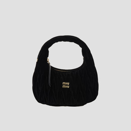Miu Miu Small Wander Matelassé Velvet Hobo Bag Black 5BC125_2EOM_F0002_V_OOY