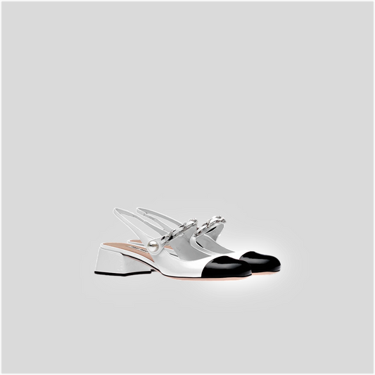 MIU MIU TWO-TONE PATENT LEATHER SLINGBACK PUMPS WHITE/BLACK 5I460D_ZHV_F0964_F_035