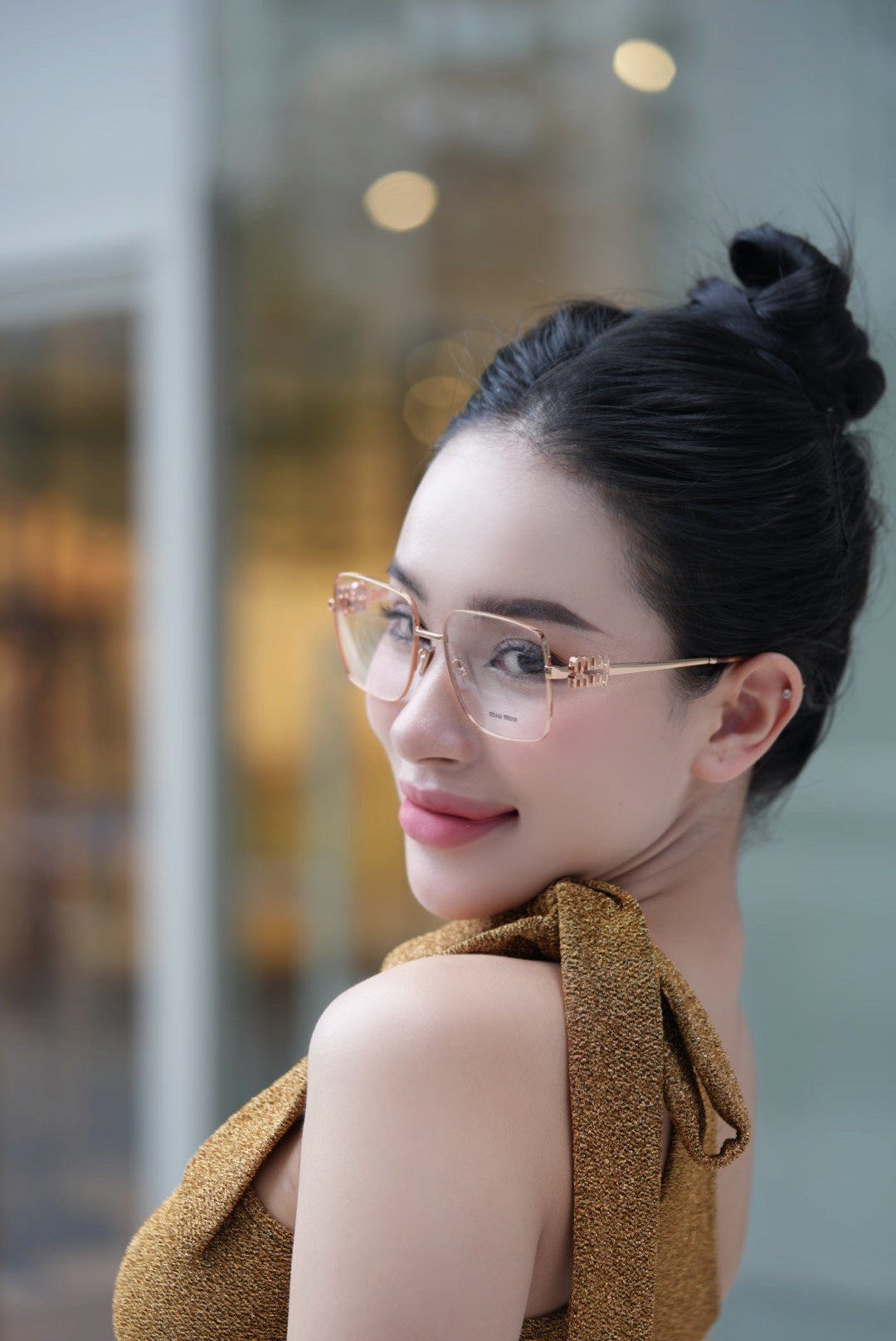 wearing MIU MIU VMU 51XV ZVF1O1 SQUARE EYEGLASSES