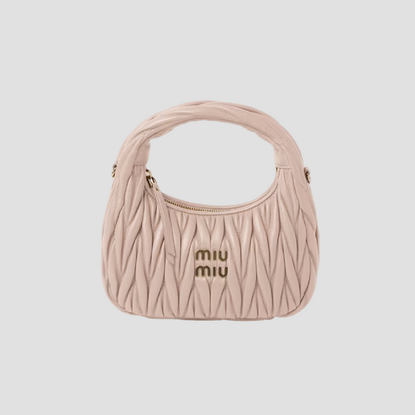MIU MIU WANDER MATELASSÉ NAPPA LEATHER HOBO BAG SMALL POWDER PINK 5BC125 N88 F0236