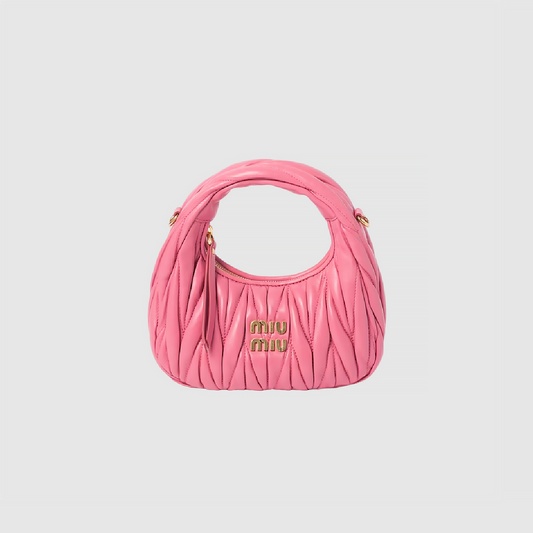 MIU MIU WANDER MATELASSÉ NAPPA LEATHER HOBO MINI BAG IN BEGONIA PINK 5BP078 N88 F0638