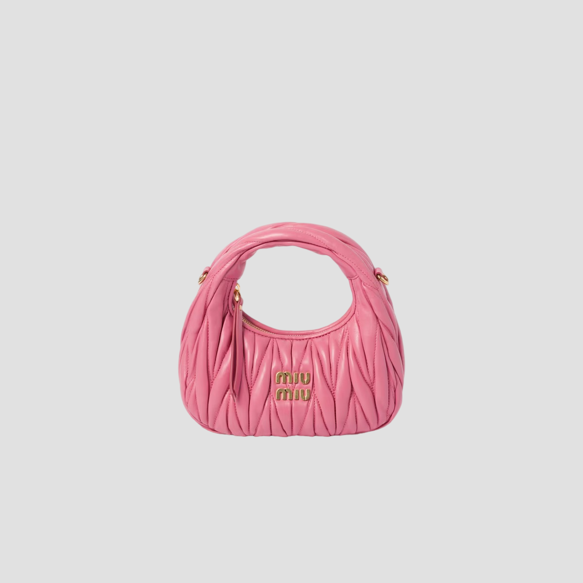 MIU MIU WANDER MATELASSÉ NAPPA LEATHER HOBO MINI BAG IN BEGONIA PINK 5BP078_N88_F0638_V_OOO