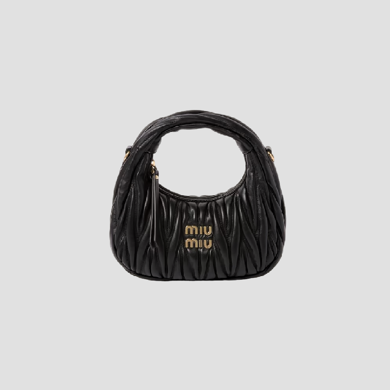 MIU MIU WANDER MATELASSÉ NAPPA LEATHER HOBO MINI BAG IN BLACK 5BP078 N88 F0002