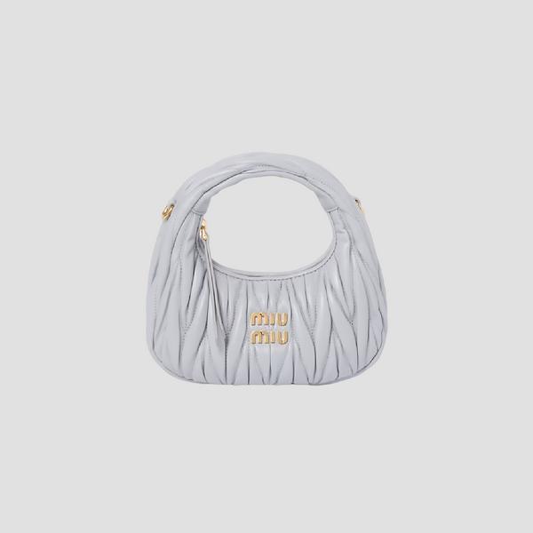 MIU MIU WANDER MATELASSÉ NAPPA LEATHER HOBO MINI BAG IN CORNFLOWER 5BP078 N88 F0591