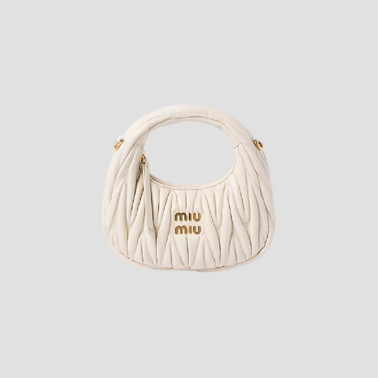 MIU MIU WANDER MATELASSÉ NAPPA LEATHER HOBO MINI BAG IN WHITE 5BP078 N88 F0009 V OOO