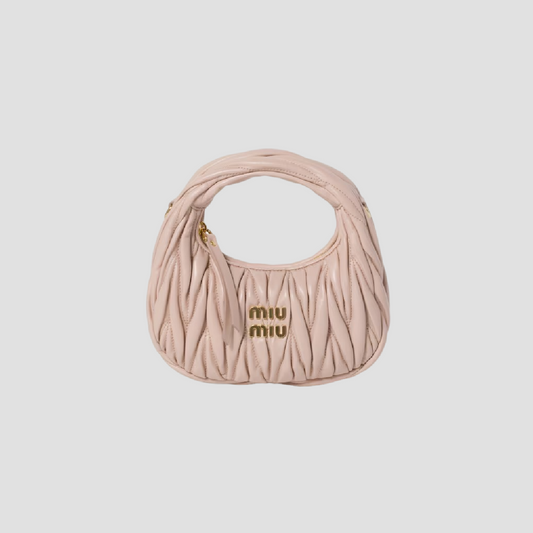 MIU MIU WANDER MATELASSÉ NAPPA LEATHER HOBO MINI-BAG POWDER PINK 5BP078 N88 F0236