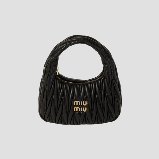 MIU MIU WANDER MATELASSÉ NAPPA LEATHER SMALL HOBO BAG 5BC125 N88 F0002