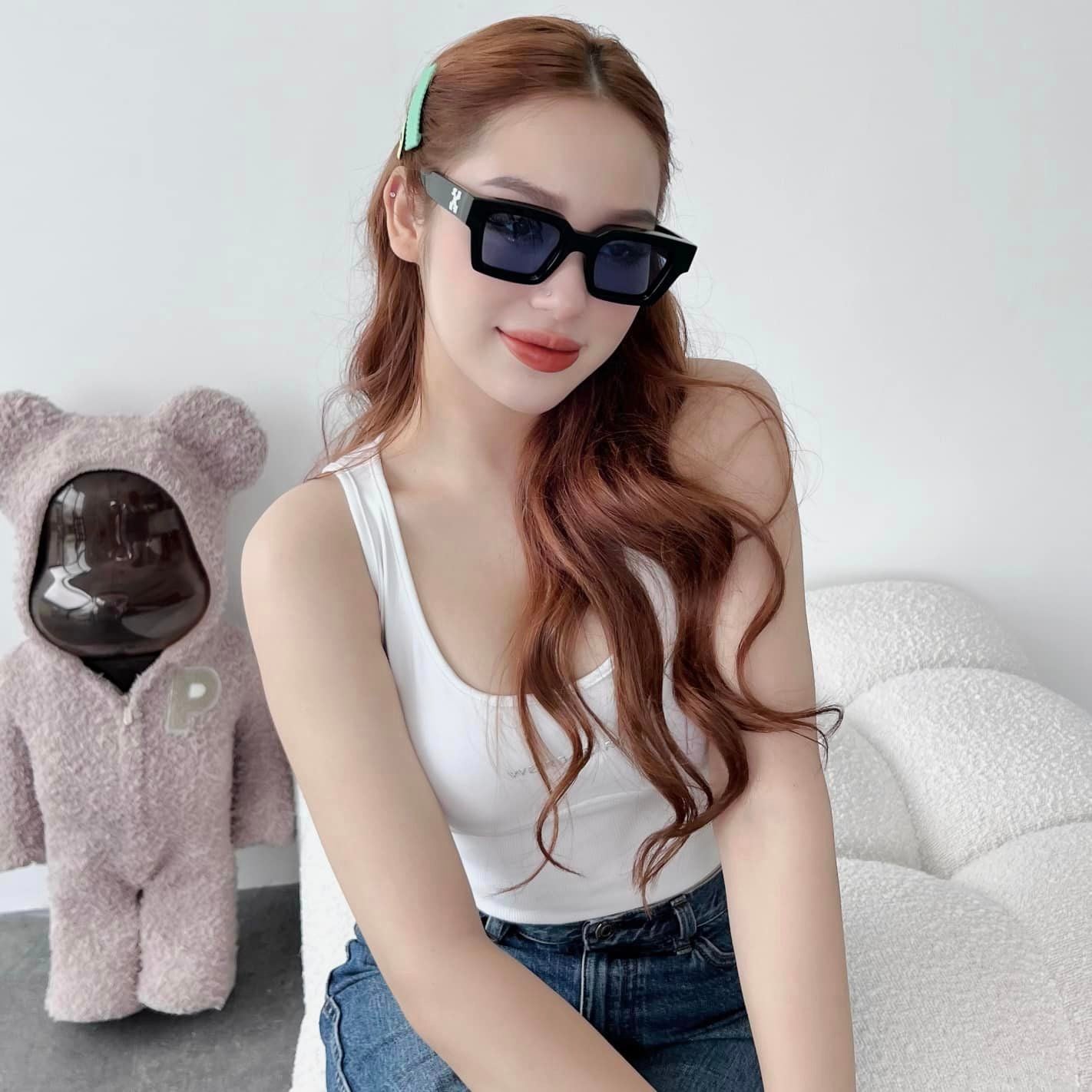 nữ đeo kính OFF-WHITE BLACK BLUE VIRGIL SUNGLASSES OERI008C99PLA0021045