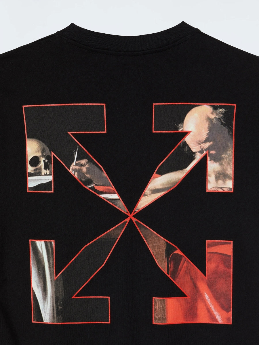 mặt sau áo OFF-WHITE BLACK CARAVAGGIO ARROW S/S T-SHIRT OMAA038R21JER0031025